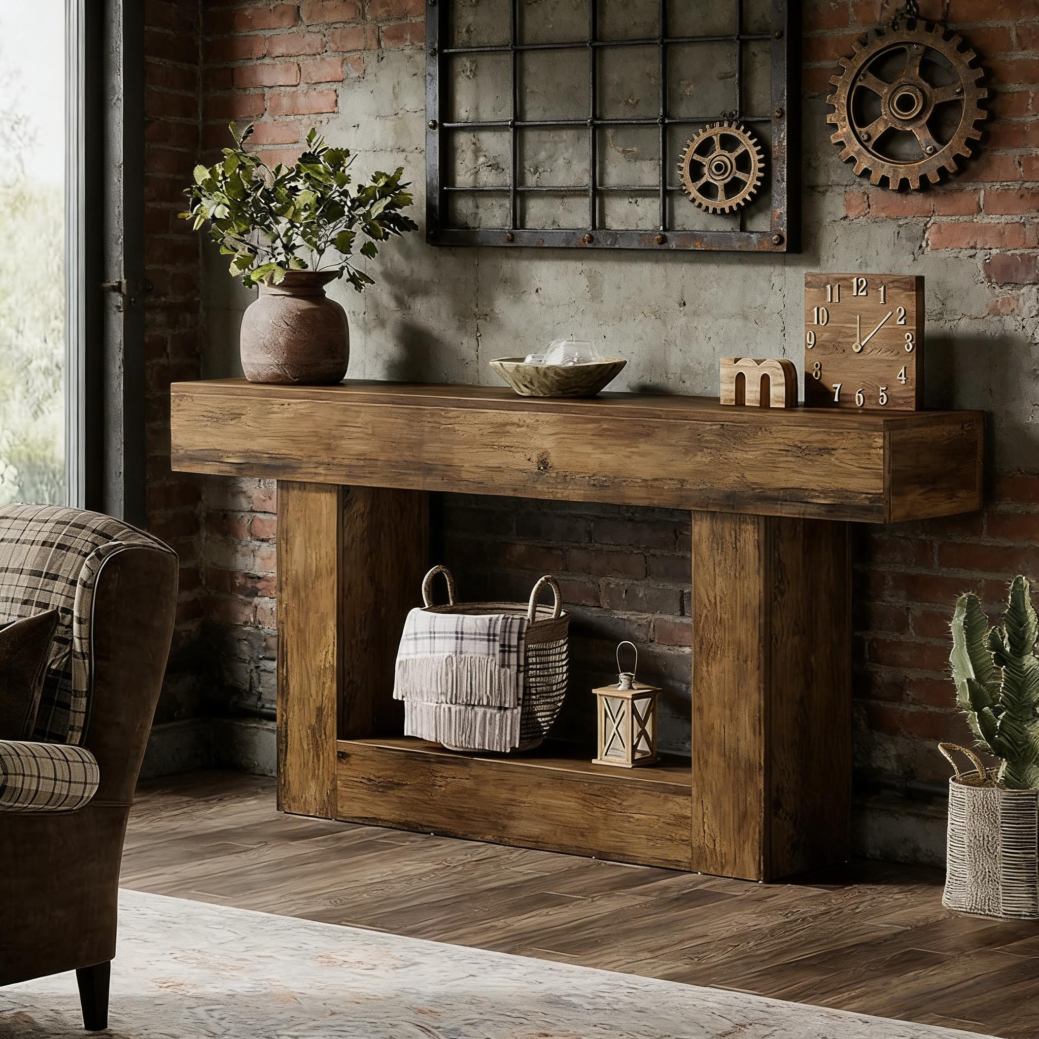 Wooden Console Table, Farmhouse 2-Tier Sofa Table Entryway Table_voghion.com
